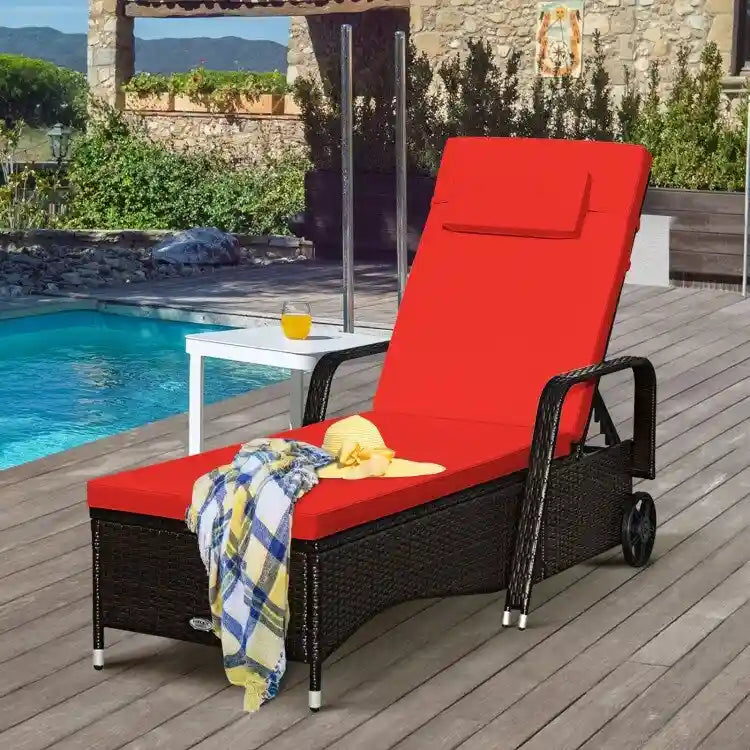 Chaise longue d'extérieur en osier rembourrée avec dossier réglable - 79,0 x 27,5 x 21 (L x l x H)