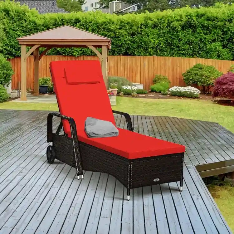 Chaise longue d'extérieur en osier rembourrée avec dossier réglable - 79,0 x 27,5 x 21 (L x l x H)