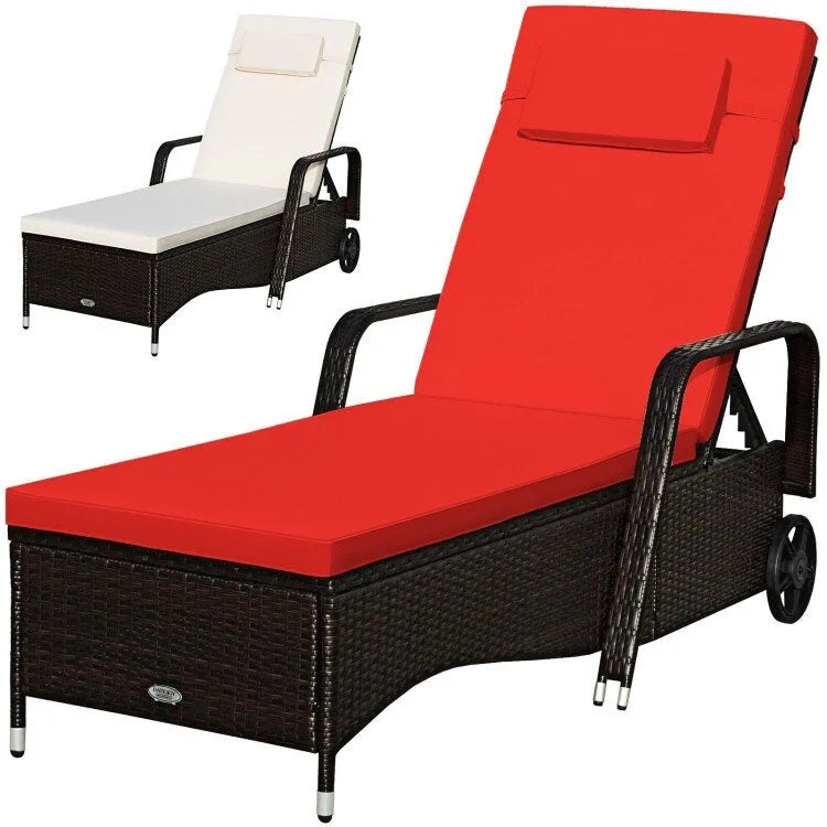 Chaise longue d'extérieur en osier rembourrée avec dossier réglable - 79,0 x 27,5 x 21 (L x l x H)
