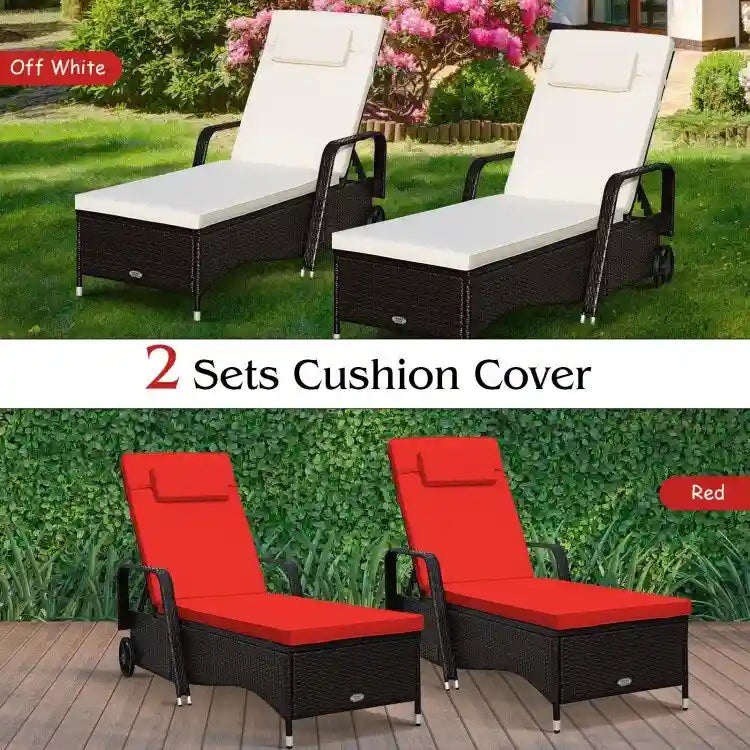 Chaise longue d'extérieur en osier rembourrée avec dossier réglable - 79,0 x 27,5 x 21 (L x l x H)