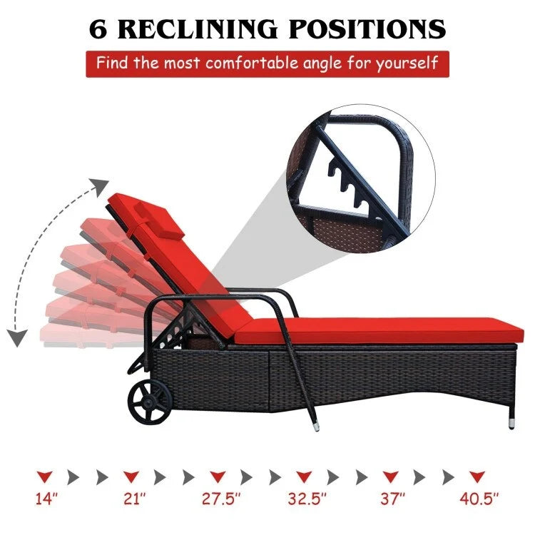 Chaise longue d'extérieur en osier rembourrée avec dossier réglable - 79,0 x 27,5 x 21 (L x l x H)