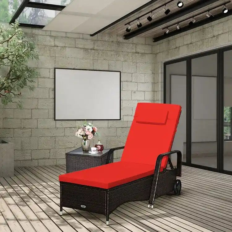 Chaise longue d'extérieur en osier rembourrée avec dossier réglable - 79,0 x 27,5 x 21 (L x l x H)