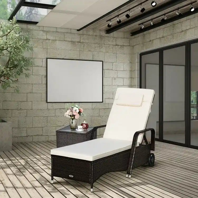 Chaise longue d'extérieur en osier rembourrée avec dossier réglable - 79,0 x 27,5 x 21 (L x l x H)