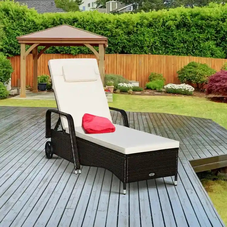 Chaise longue d'extérieur en osier rembourrée avec dossier réglable - 79,0 x 27,5 x 21 (L x l x H)