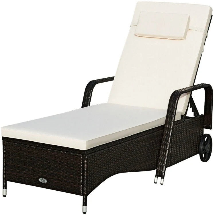 Chaise longue d'extérieur en osier rembourrée avec dossier réglable - 79,0 x 27,5 x 21 (L x l x H)
