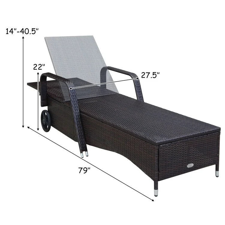Chaise longue d'extérieur en osier rembourrée avec dossier réglable - 79,0 x 27,5 x 21 (L x l x H)