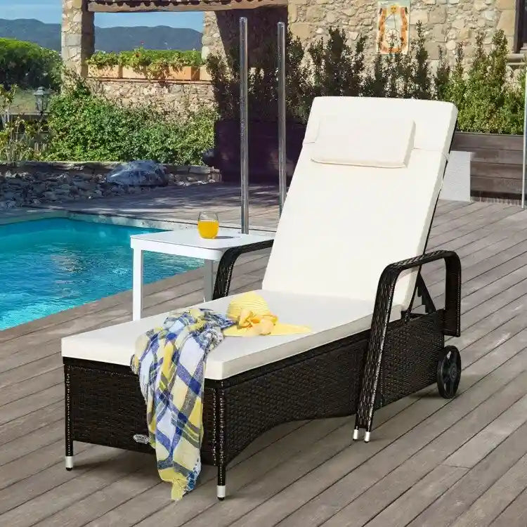 Chaise longue d'extérieur en osier rembourrée avec dossier réglable - 79,0 x 27,5 x 21 (L x l x H)