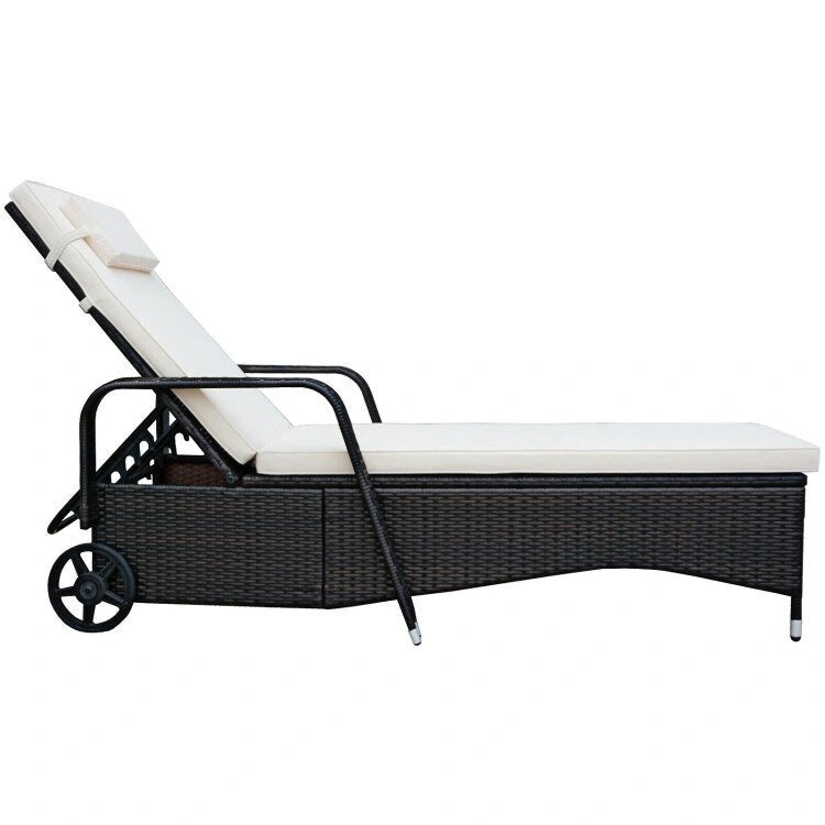 Chaise longue d'extérieur en osier rembourrée avec dossier réglable - 79,0 x 27,5 x 21 (L x l x H)