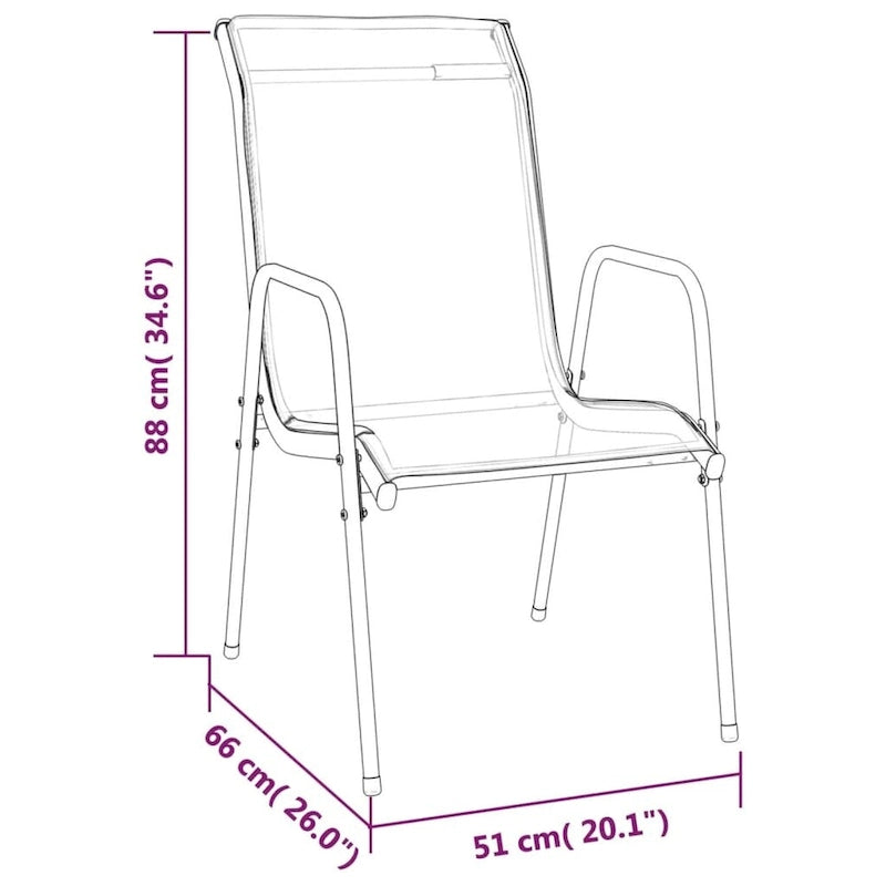 vidaXL Chaises de jardin empilables en acier et textilène noir