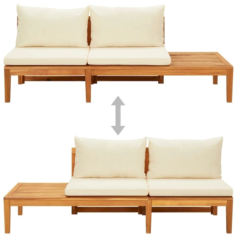 vidaXL Bain de soleil de jardin avec coussins, canapé modulaire, table basse, bois d'acacia massif