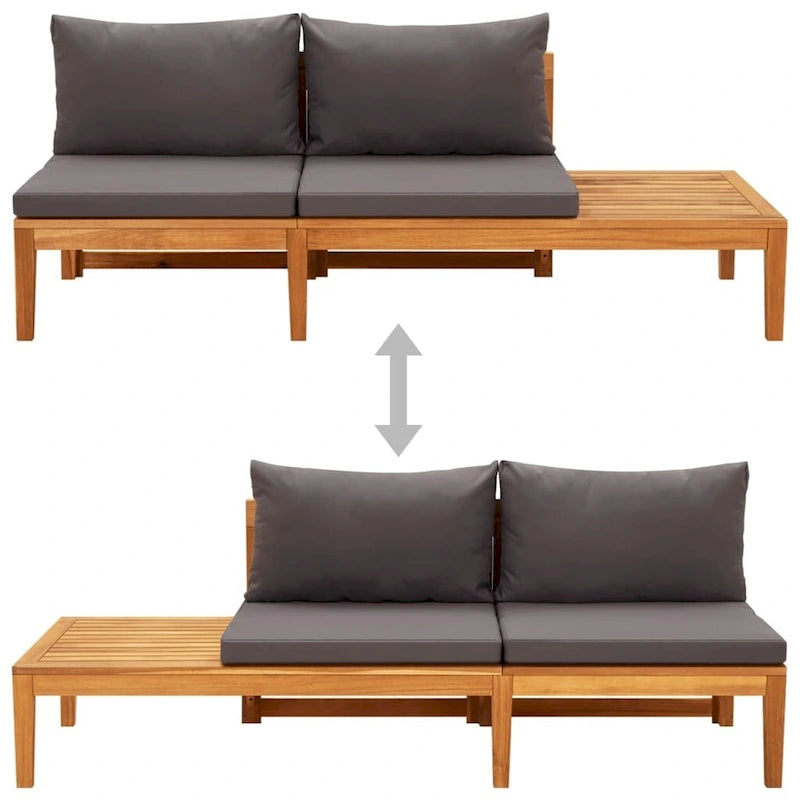 vidaXL Bain de soleil de jardin avec coussins, canapé modulaire, table basse, bois d'acacia massif