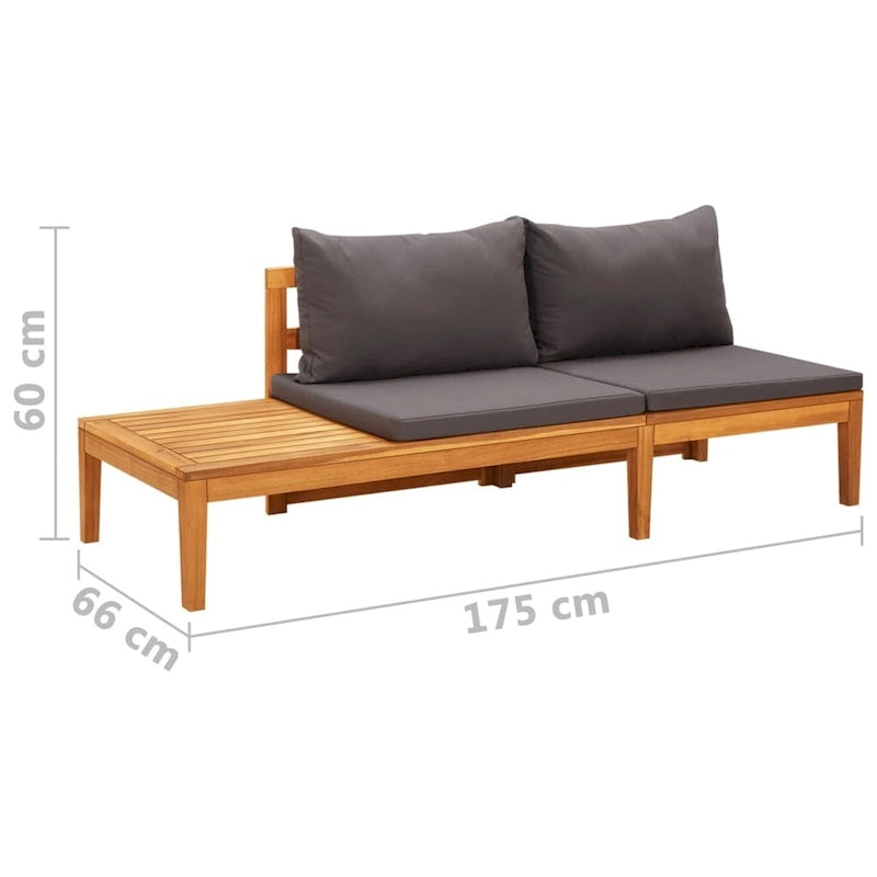 vidaXL Bain de soleil de jardin avec coussins, canapé modulaire, table basse, bois d'acacia massif