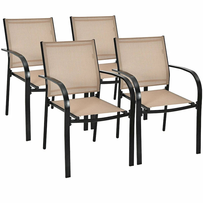 Gymax Lot de 4 chaises de salle à manger empilables avec cadre en acier et séchage rapide – Voir détails