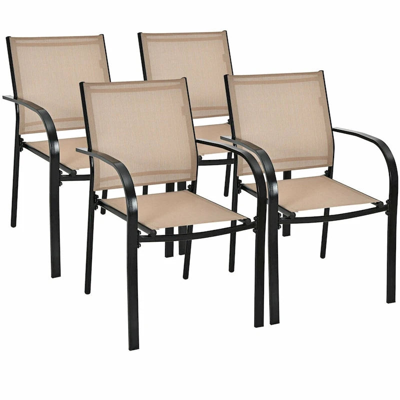 Gymax 4PCS Stackable Patio Dining Chair w/ Steel Frame & Quick-drying - See Details