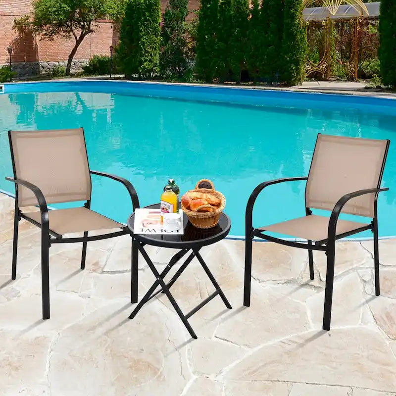 Gymax Lot de 4 chaises de salle à manger empilables avec cadre en acier et séchage rapide – Voir détails