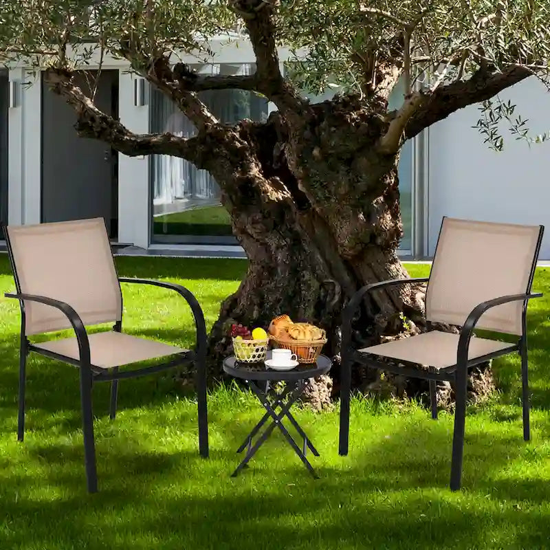 Gymax Lot de 4 chaises de salle à manger empilables avec cadre en acier et séchage rapide – Voir détails