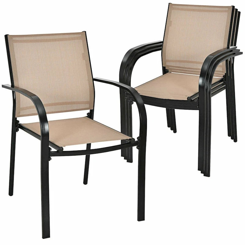 Gymax Lot de 4 chaises de salle à manger empilables avec cadre en acier et séchage rapide – Voir détails