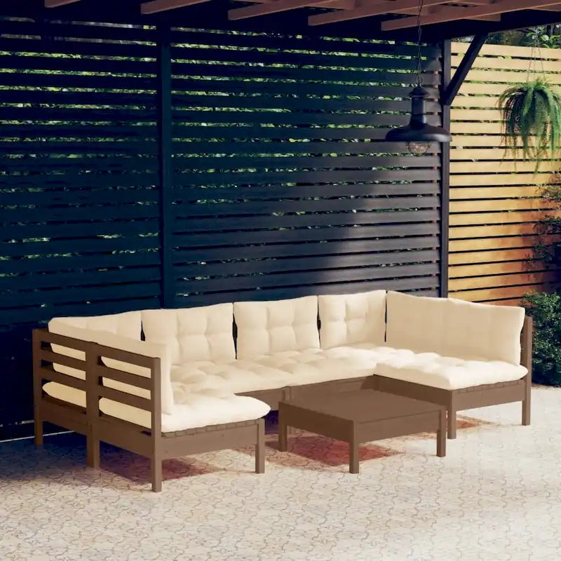 vidaXL Ensemble de salon de jardin 7 pièces en pin massif avec coussins de plusieurs couleurs - 25 x 25 x 24.6