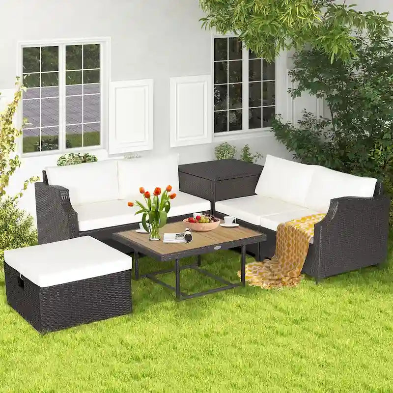 Costway Salon de jardin 7 pièces en résine tressée avec coussins – 35 x 27 x 15 (L x l x H)