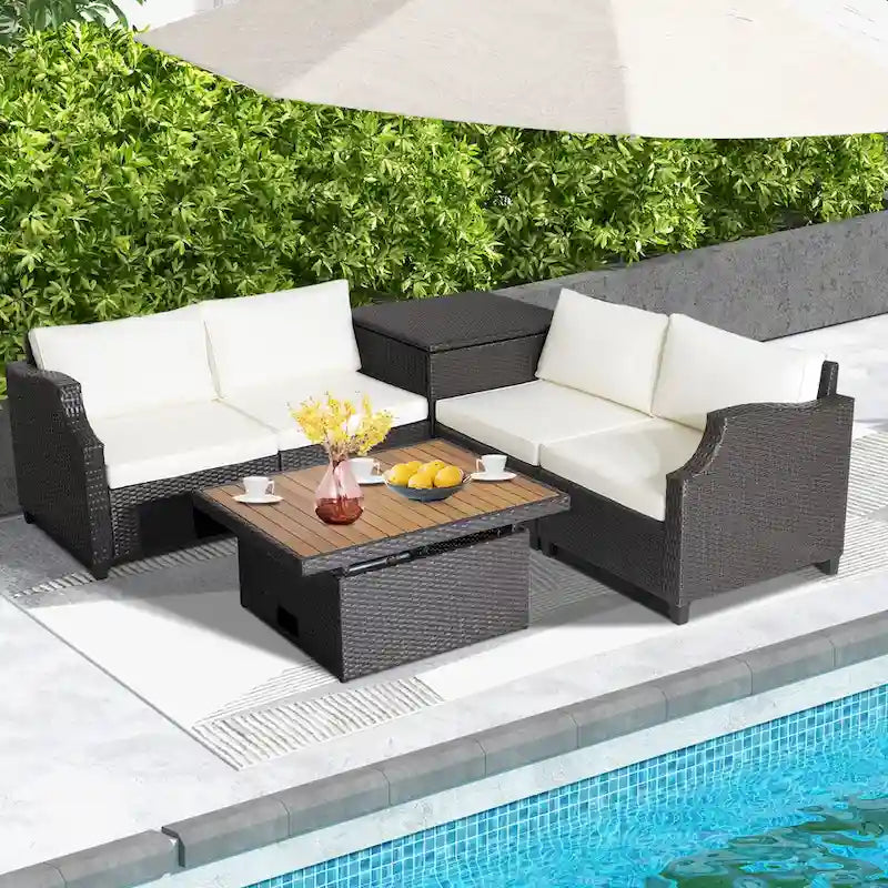 Costway Salon de jardin 7 pièces en résine tressée avec coussins – 35 x 27 x 15 (L x l x H)