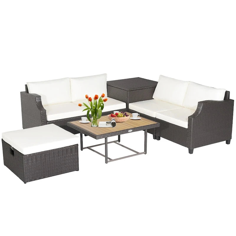 Costway Salon de jardin 7 pièces en résine tressée avec coussins – 35 x 27 x 15 (L x l x H)