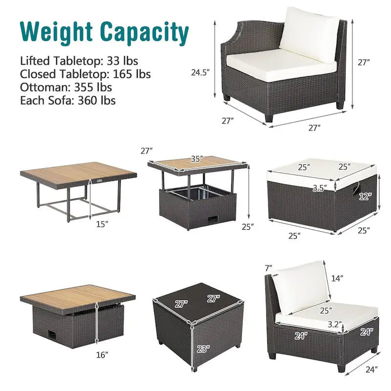 Costway Salon de jardin 7 pièces en résine tressée avec coussins – 35 x 27 x 15 (L x l x H)