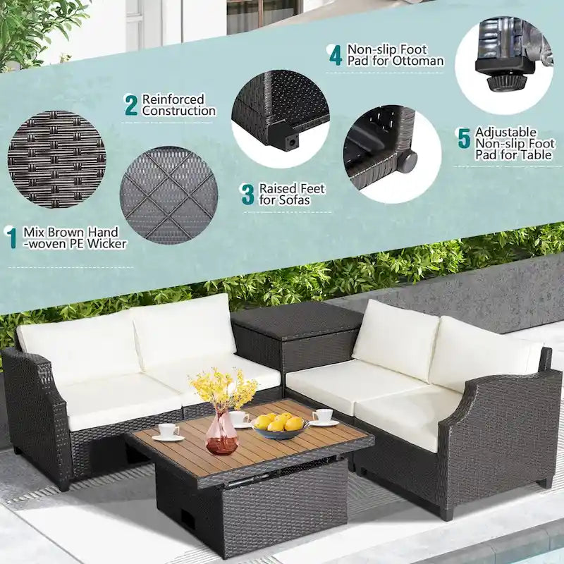 Costway Salon de jardin 7 pièces en résine tressée avec coussins – 35 x 27 x 15 (L x l x H)