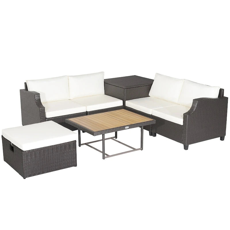 Costway Salon de jardin 7 pièces en résine tressée avec coussins – 35 x 27 x 15 (L x l x H)