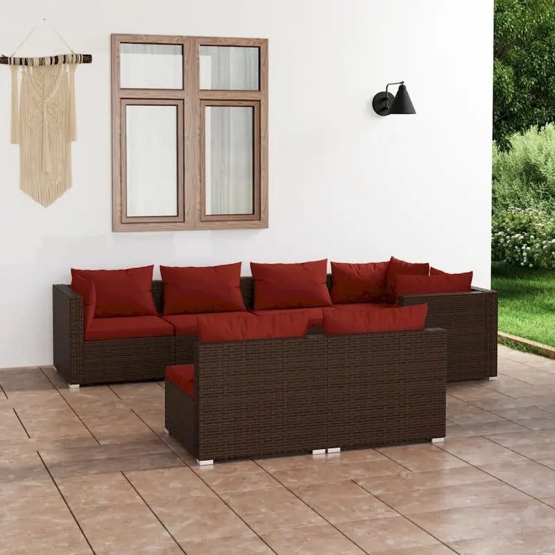 vidaXL Patio Lounge Set with Cushions Brown Poly Rattan - 27.6 x 27.6 x 24 - 27.6 x 27.6 x 24