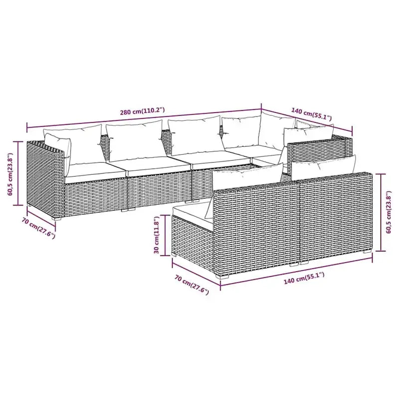 vidaXL Salon de jardin avec coussins en résine tressée marron - 70 x 70 x 61 cm - 70 x 70 x 61 cm