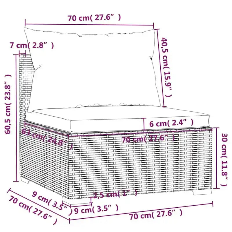vidaXL Salon de jardin avec coussins en résine tressée marron - 70 x 70 x 61 cm - 70 x 70 x 61 cm