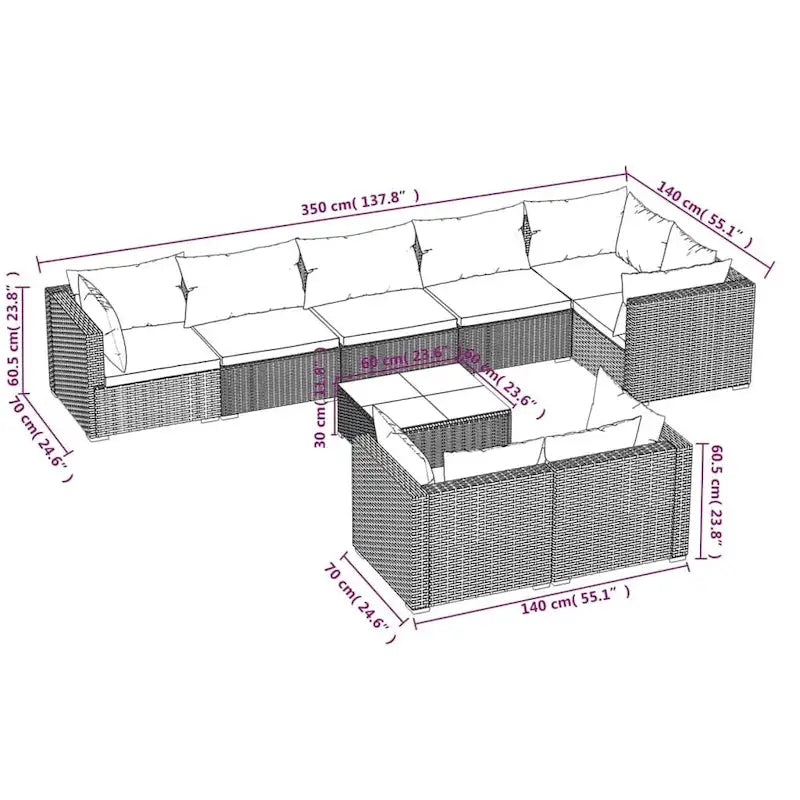 vidaXL Salon de jardin avec coussins en résine tressée marron - 70 x 70 x 61 cm - 70 x 70 x 61 cm