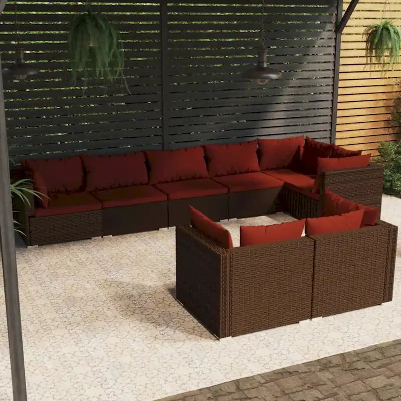 vidaXL Salon de jardin avec coussins en résine tressée marron - 70 x 70 x 61 cm - 70 x 70 x 61 cm