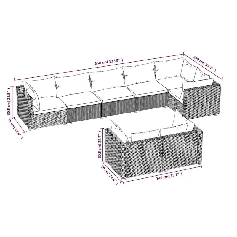 vidaXL Salon de jardin avec coussins en résine tressée marron - 70 x 70 x 61 cm - 70 x 70 x 61 cm