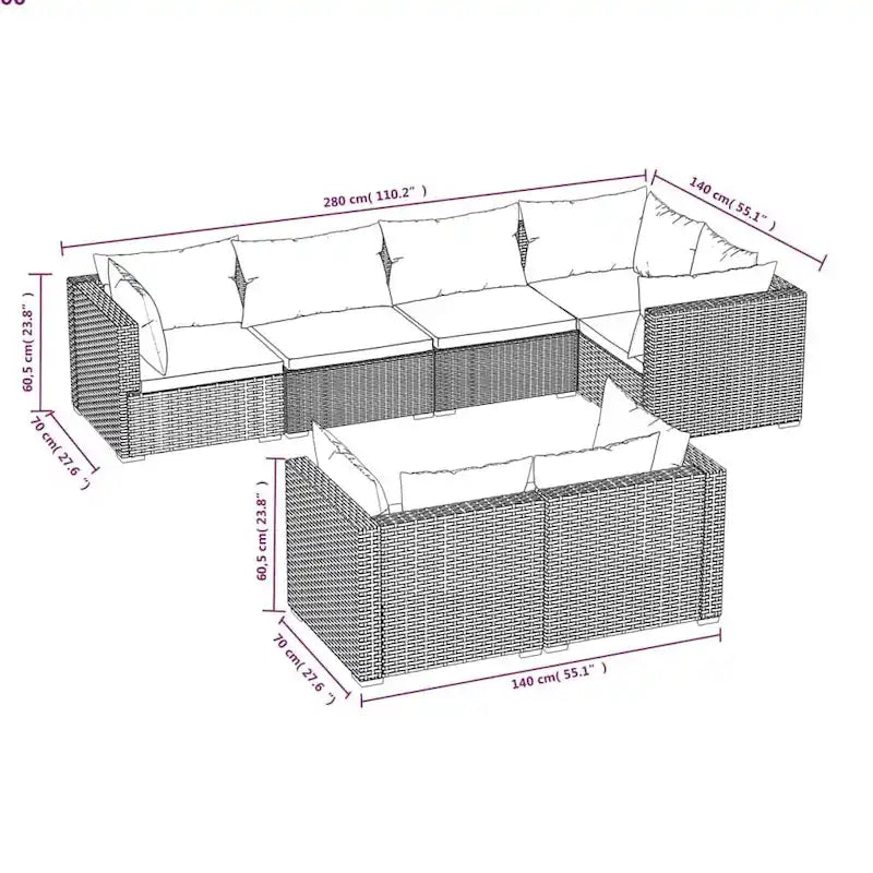 vidaXL Salon de jardin avec coussins en résine tressée marron - 70 x 70 x 61 cm - 70 x 70 x 61 cm