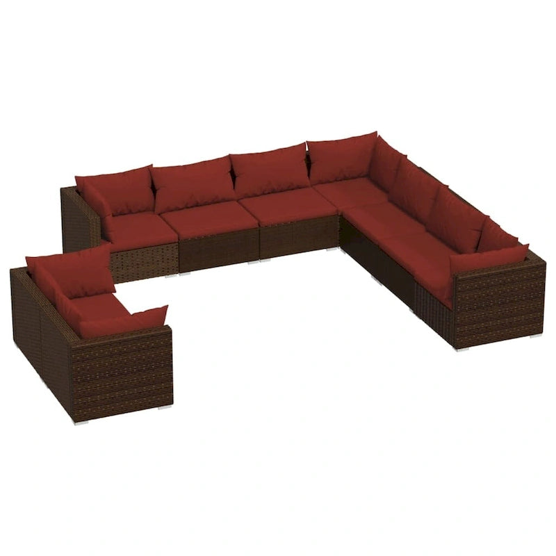 vidaXL Salon de jardin avec coussins en résine tressée marron - 70 x 70 x 61 cm - 70 x 70 x 61 cm