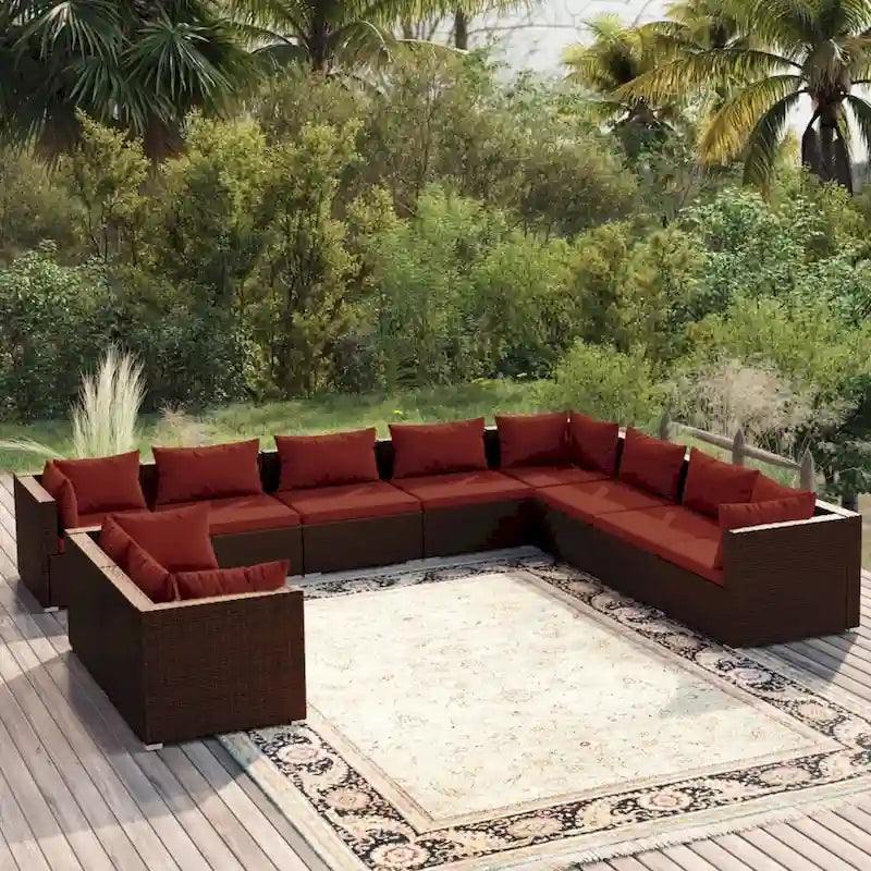 vidaXL Salon de jardin avec coussins en résine tressée marron - 70 x 70 x 61 cm - 70 x 70 x 61 cm