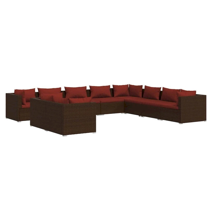 vidaXL Salon de jardin avec coussins en résine tressée marron - 70 x 70 x 61 cm - 70 x 70 x 61 cm
