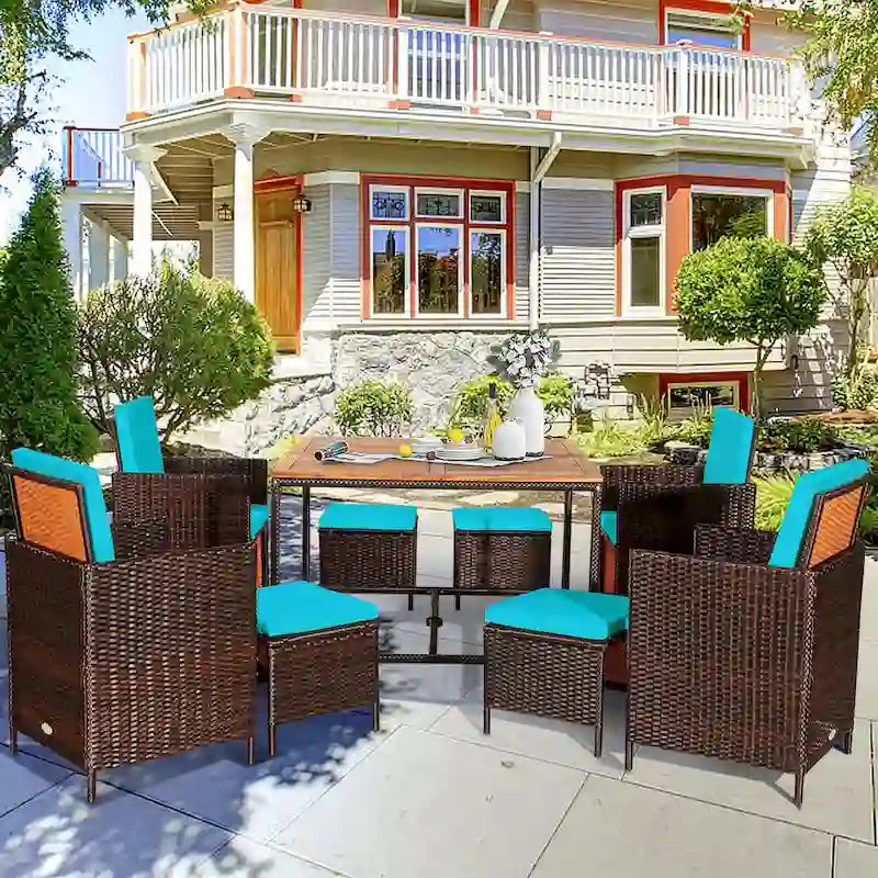Gymax Ensemble de salle à manger 9 pièces en rotin en osier avec mobilier de jardin – Voir détails