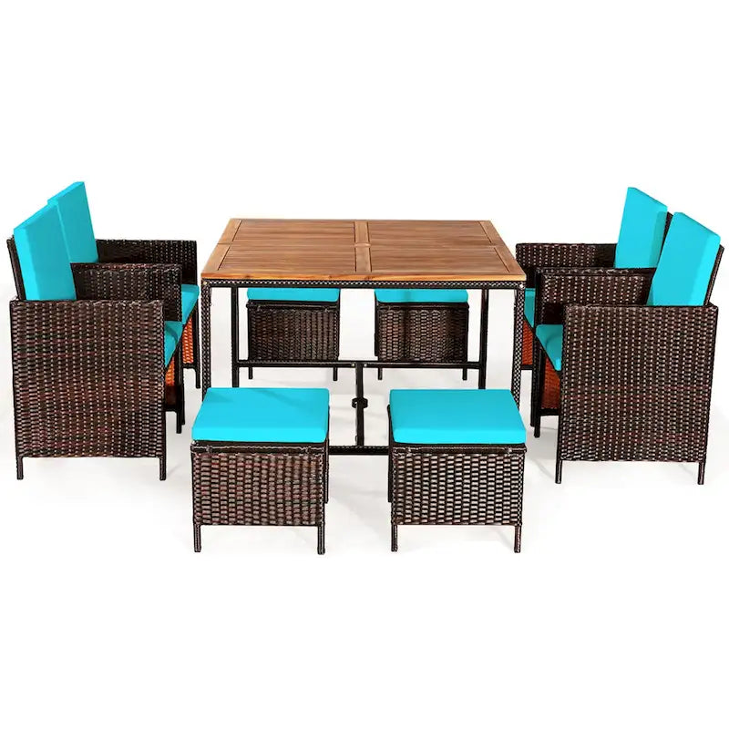 Gymax Ensemble de salle à manger 9 pièces en rotin en osier avec mobilier de jardin – Voir détails