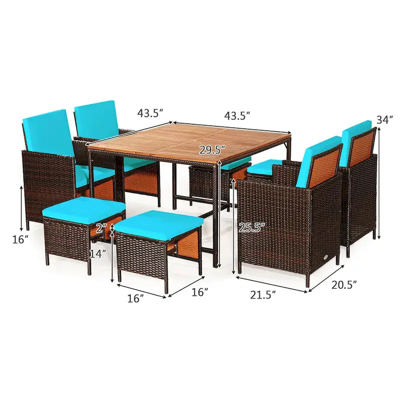 Gymax Ensemble de salle à manger 9 pièces en rotin en osier avec mobilier de jardin – Voir détails