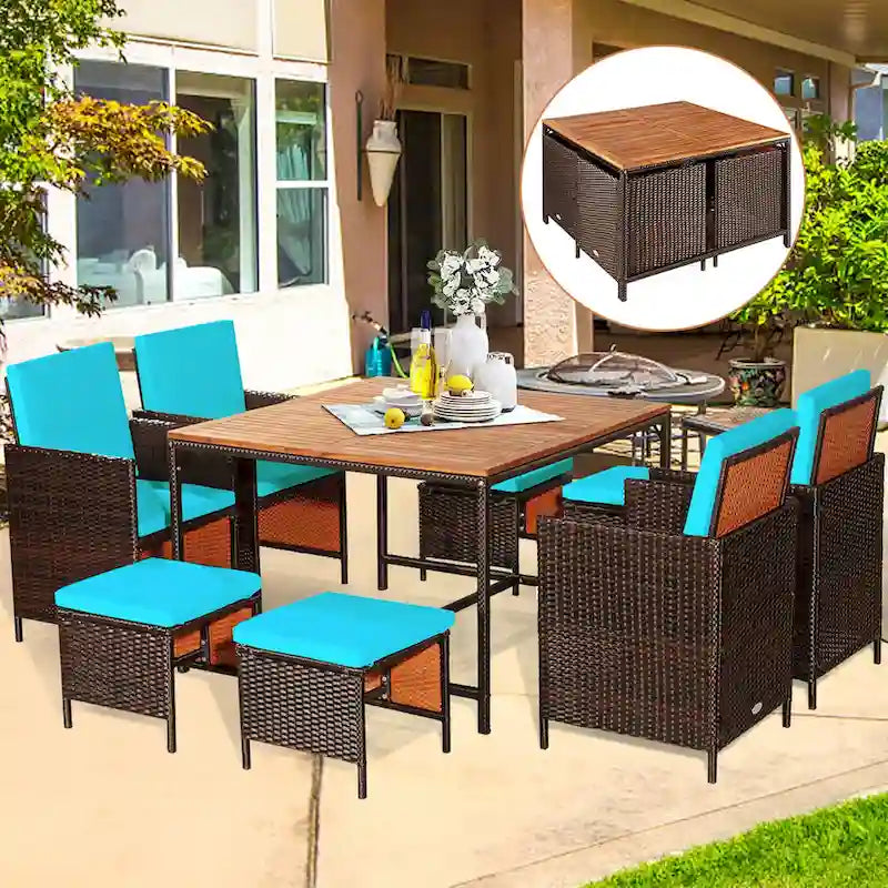 Gymax Ensemble de salle à manger 9 pièces en rotin en osier avec mobilier de jardin – Voir détails