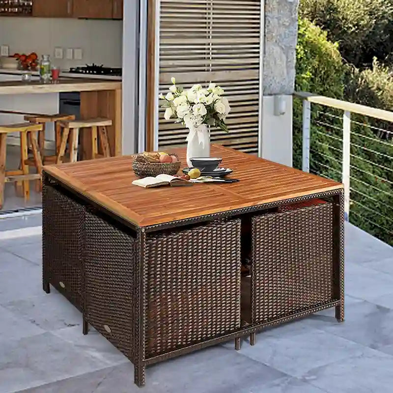 Gymax Ensemble de salle à manger 9 pièces en rotin en osier avec mobilier de jardin – Voir détails