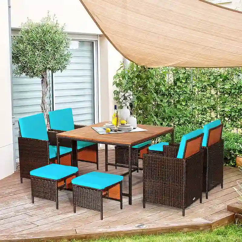 Gymax Ensemble de salle à manger 9 pièces en rotin en osier avec mobilier de jardin – Voir détails