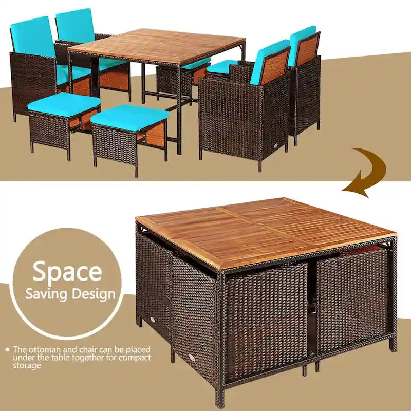 Gymax Ensemble de salle à manger 9 pièces en rotin en osier avec mobilier de jardin – Voir détails