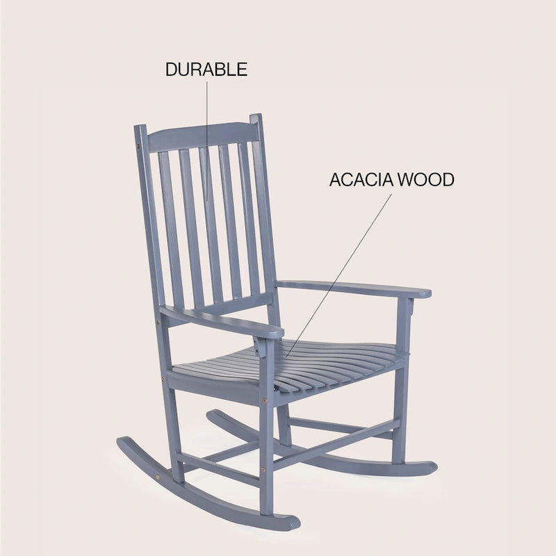 Chaise à bascule d'extérieur Parker Farmhouse Classic Slat-Back en bois d'acacia, supportant 158 kg, par JONATHAN Y