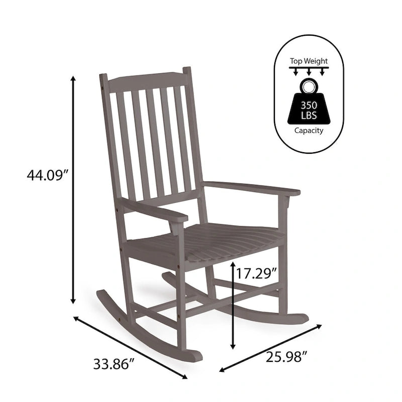 Chaise à bascule d'extérieur Parker Farmhouse Classic Slat-Back en bois d'acacia, supportant 158 kg, par JONATHAN Y