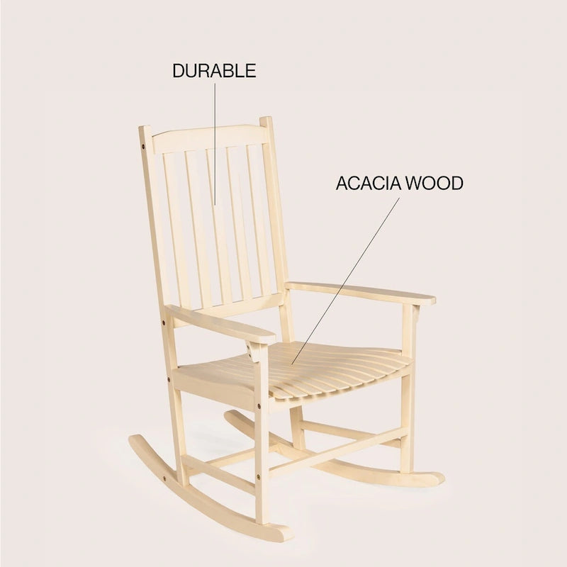 Chaise à bascule d'extérieur Parker Farmhouse Classic Slat-Back en bois d'acacia, supportant 158 kg, par JONATHAN Y