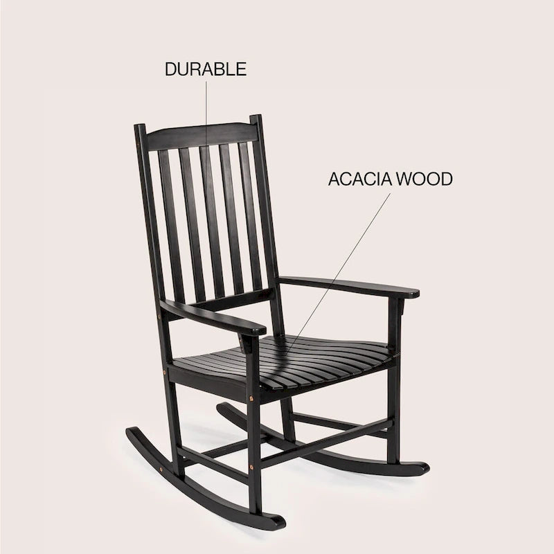 Chaise à bascule d'extérieur Parker Farmhouse Classic Slat-Back en bois d'acacia, supportant 158 kg, par JONATHAN Y