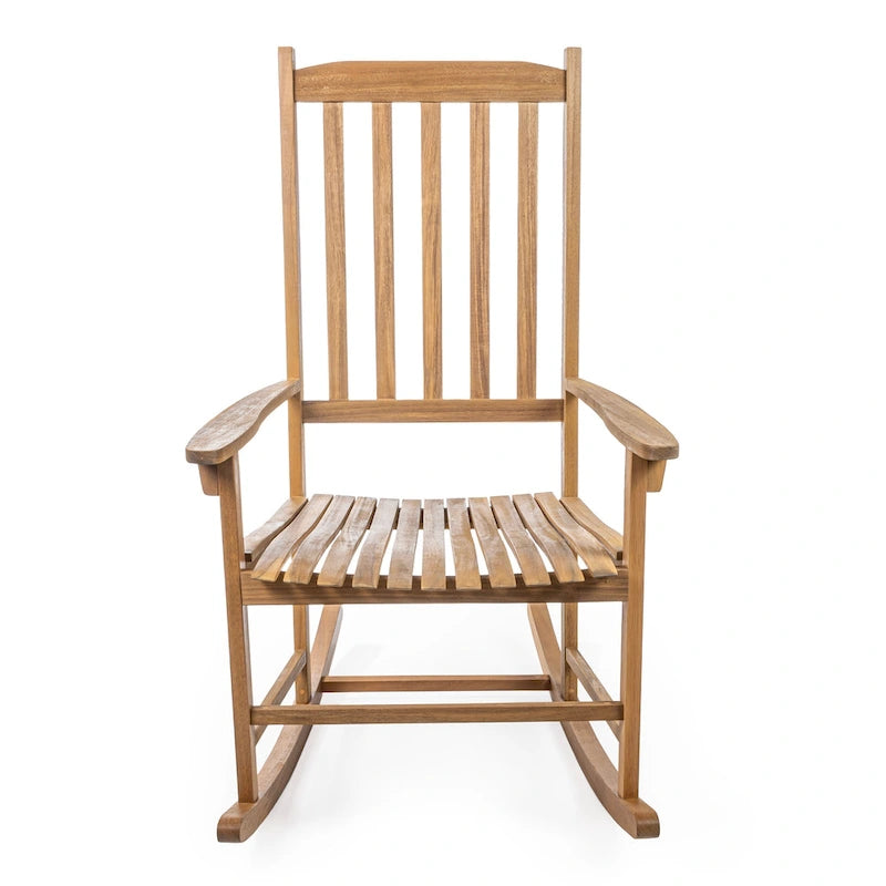 Chaise à bascule d'extérieur Parker Farmhouse Classic Slat-Back en bois d'acacia, supportant 158 kg, par JONATHAN Y